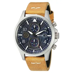 AVI-8 Men's Blue Dial Brown Leather Band Quartz Watch - AV-4068-02