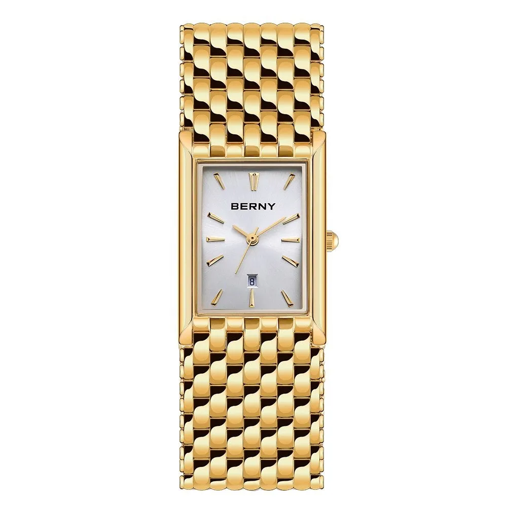 BERNY Women's Fine Fashion Premium Quality Luxury Style Black & Gold Bracelet Watch