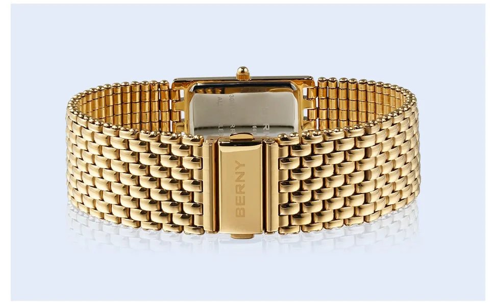 BERNY Women's Fine Fashion Premium Quality Luxury Style Black & Gold Bracelet Watch