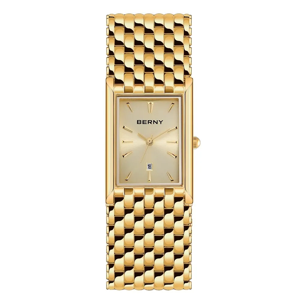 BERNY Women's Fine Fashion Premium Quality Luxury Style Black & Gold Bracelet Watch