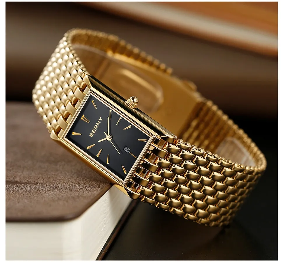 BERNY Women's Fine Fashion Premium Quality Luxury Style Black & Gold Bracelet Watch