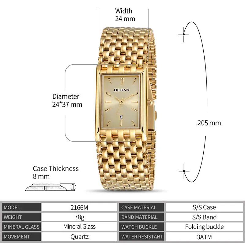 BERNY Women's Fine Fashion Premium Quality Luxury Style Black & Gold Bracelet Watch