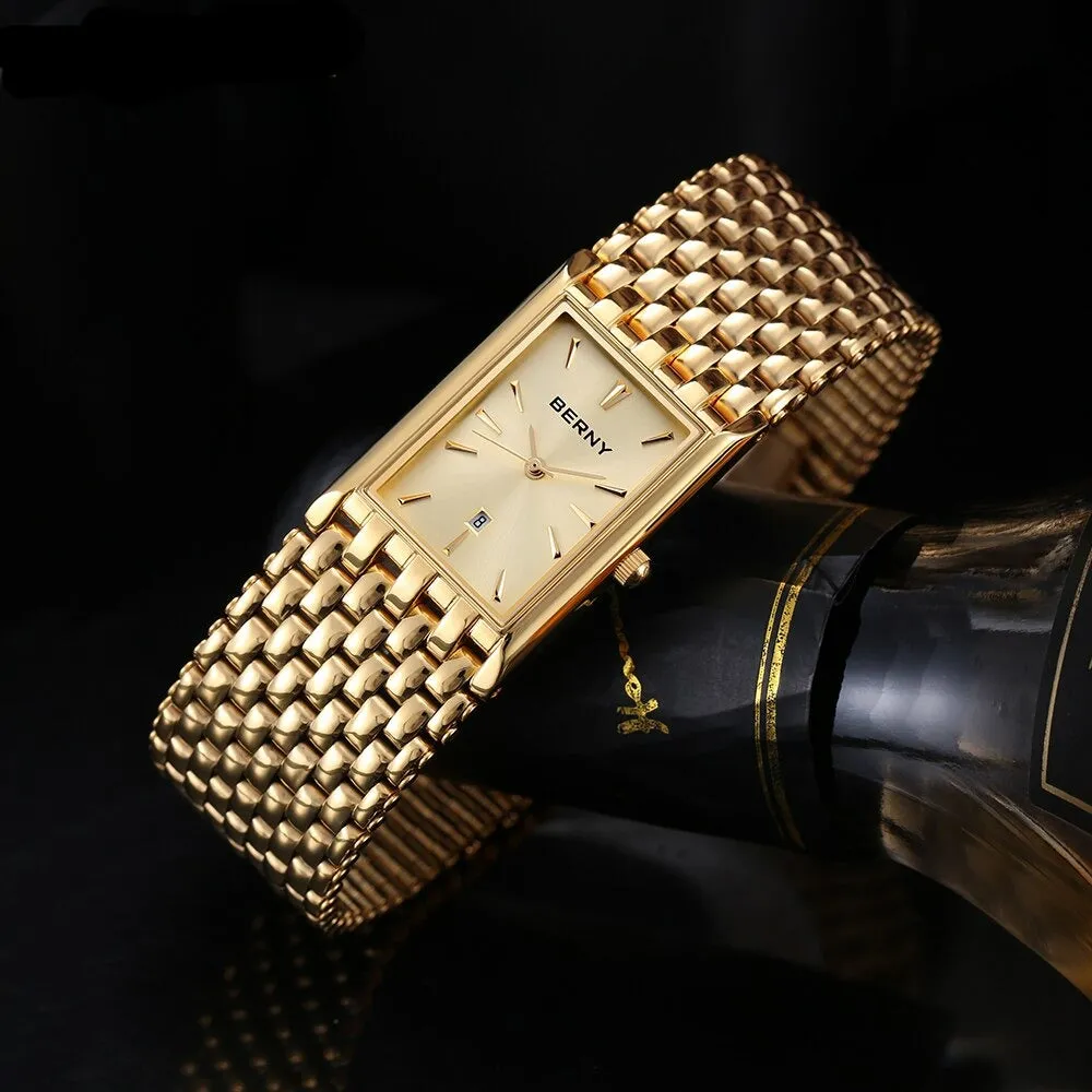 BERNY Women's Fine Fashion Premium Quality Luxury Style Black & Gold Bracelet Watch