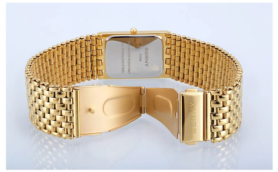 BERNY Women's Fine Fashion Premium Quality Luxury Style Black & Gold Bracelet Watch