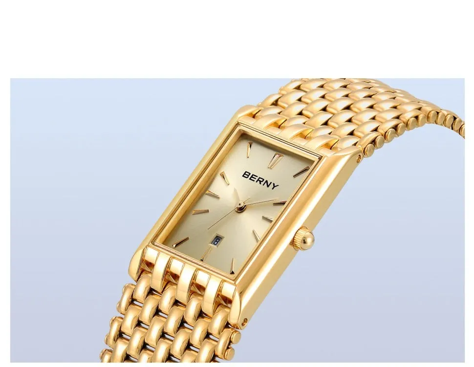 BERNY Women's Fine Fashion Premium Quality Luxury Style Black & Gold Bracelet Watch
