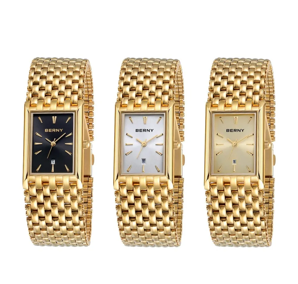 BERNY Women's Fine Fashion Premium Quality Luxury Style Black & Gold Bracelet Watch