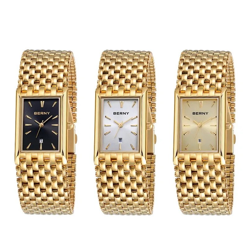 BERNY Women's Fine Fashion Premium Quality Luxury Style Black & Gold Bracelet Watch