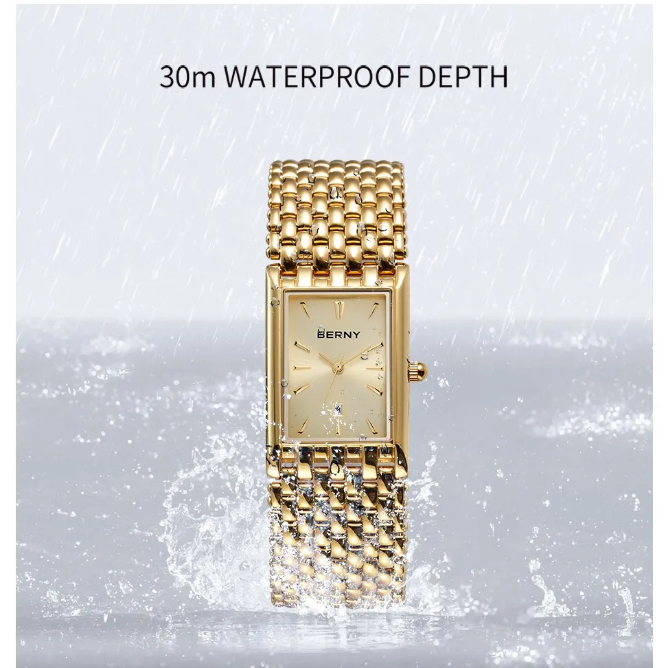 BERNY Women's Fine Fashion Premium Quality Luxury Style Black & Gold Bracelet Watch