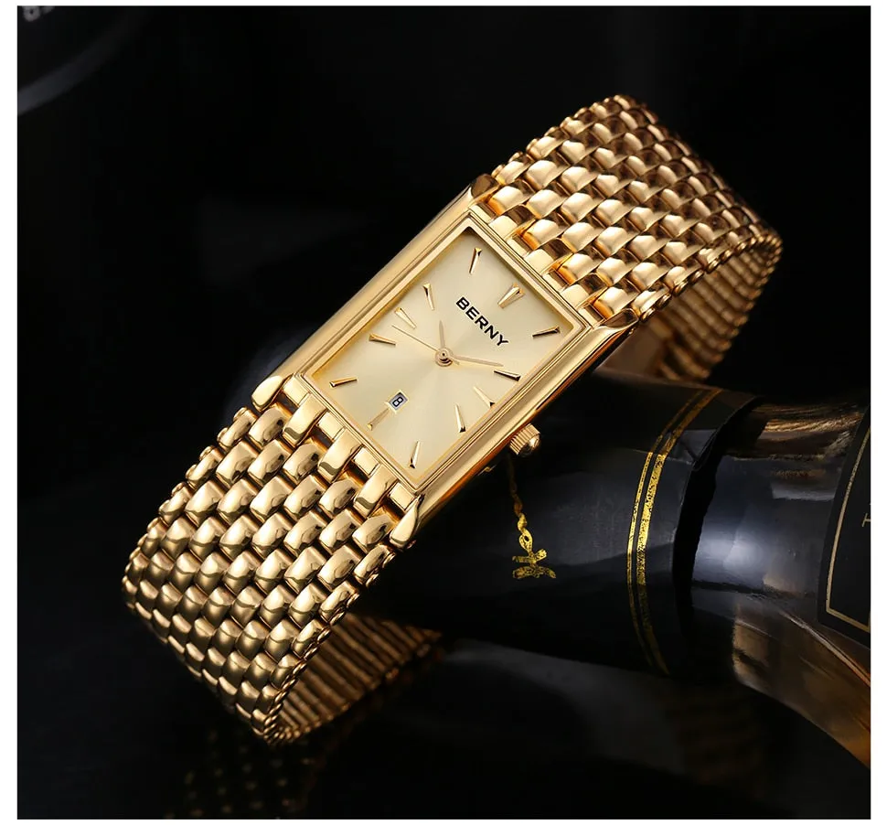 BERNY Women's Fine Fashion Premium Quality Luxury Style Black & Gold Bracelet Watch