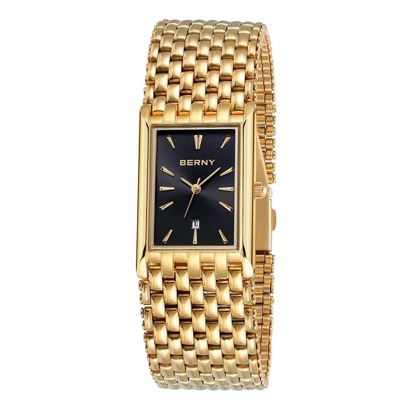 BERNY Women's Fine Fashion Premium Quality Luxury Style Black & Gold Bracelet Watch