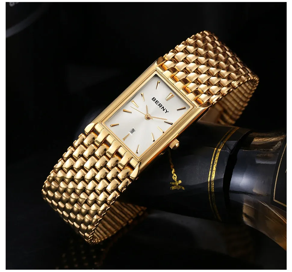 BERNY Women's Fine Fashion Premium Quality Luxury Style Black & Gold Bracelet Watch