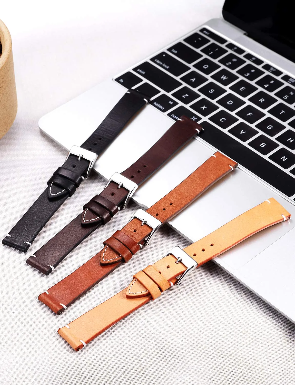 BINLUN Genuine Leather Watch Straps Quick Release Leather Watch Bands with Stainless Metal Buckle Clasp for Men Women 12mm 14mm 16mm 18mm 20mm 22mm 24mm Black