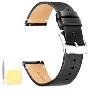 BINLUN Genuine Leather Watch Straps Quick Release Leather Watch Bands with Stainless Metal Buckle Clasp for Men Women 12mm 14mm 16mm 18mm 20mm 22mm 24mm Black