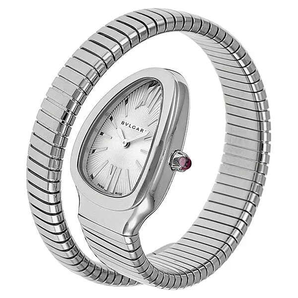 Bvlgari Serpenti Silver Dial Stainless Steel Long Bracelet Ladies Watch SP35C6SS-1T-L