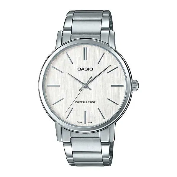 Casio, Men's Watch Analog, White Dial Silver Stainless Steel Band, MTP-E145D-7ADF