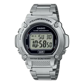 Casio Unisex Watch, Black Dial Silver Stainless Steel Strap, W-219HD-1AVDF