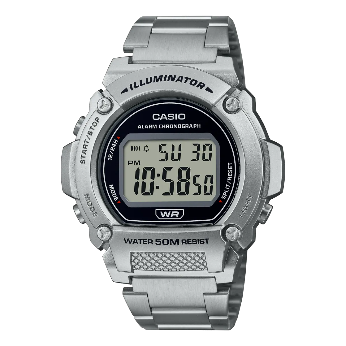 Casio Unisex Watch, Black Dial Silver Stainless Steel Strap, W-219HD-1AVDF