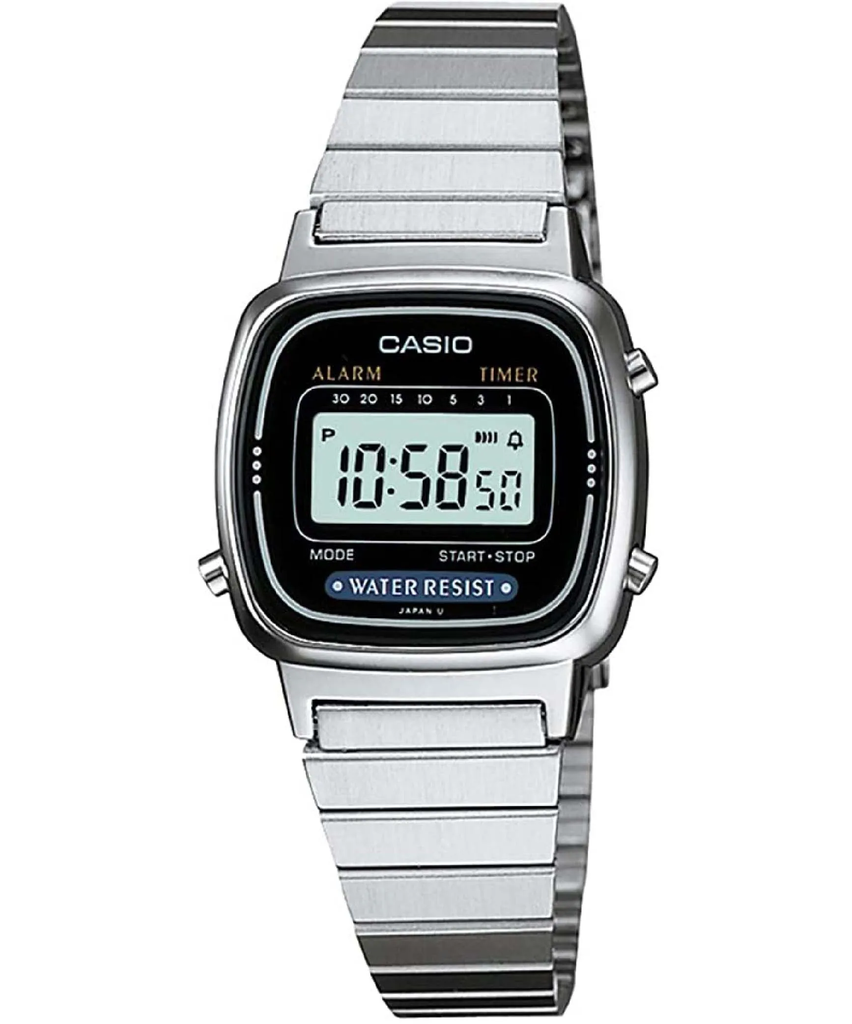 Casio Women's Watch Digital, Black Dial Silver Stainless Steel Strap, LA670WD-1DF