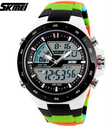 Casual Men Sports Watch 2 Time Zone Digital Quartz Watch Fashion Dress Wristwatches LED Dive Military Watches