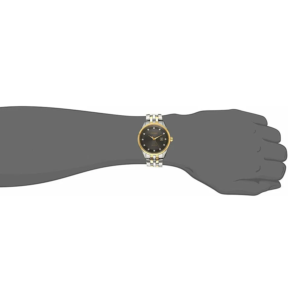 Citizen Eco-Drive Mens Two-Tone Stainless Steel Band Black Quartz Dial Watch - BM7258-54H