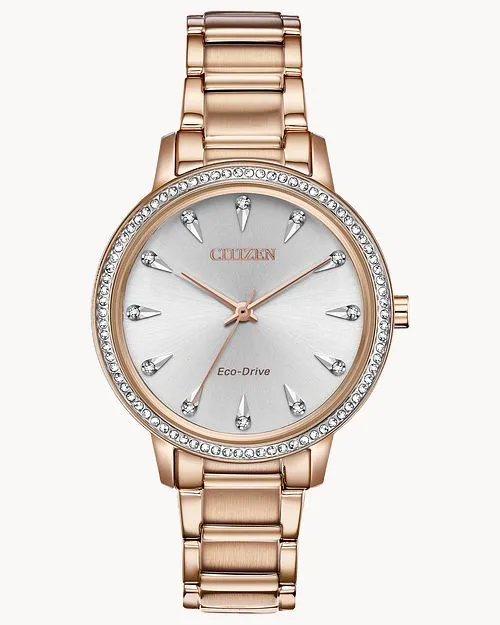 Citizen Silhouette Crystal Eco-Drive Rose Gold Watch FE7043-55A