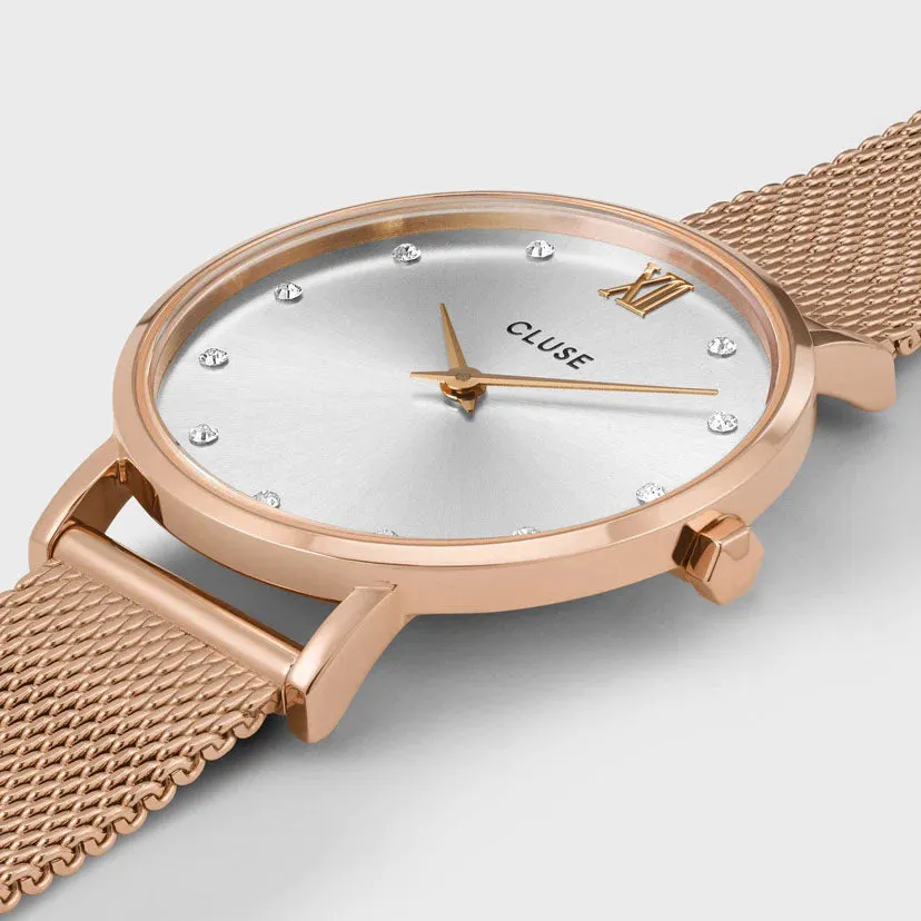Cluse Minuit Mesh Crystals Silver Rose Gold