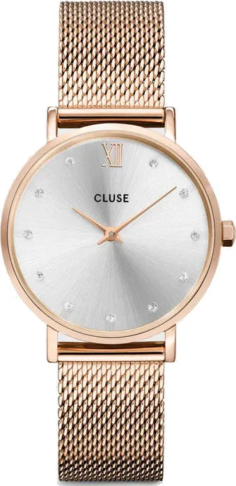 Cluse Minuit Mesh Crystals Silver Rose Gold