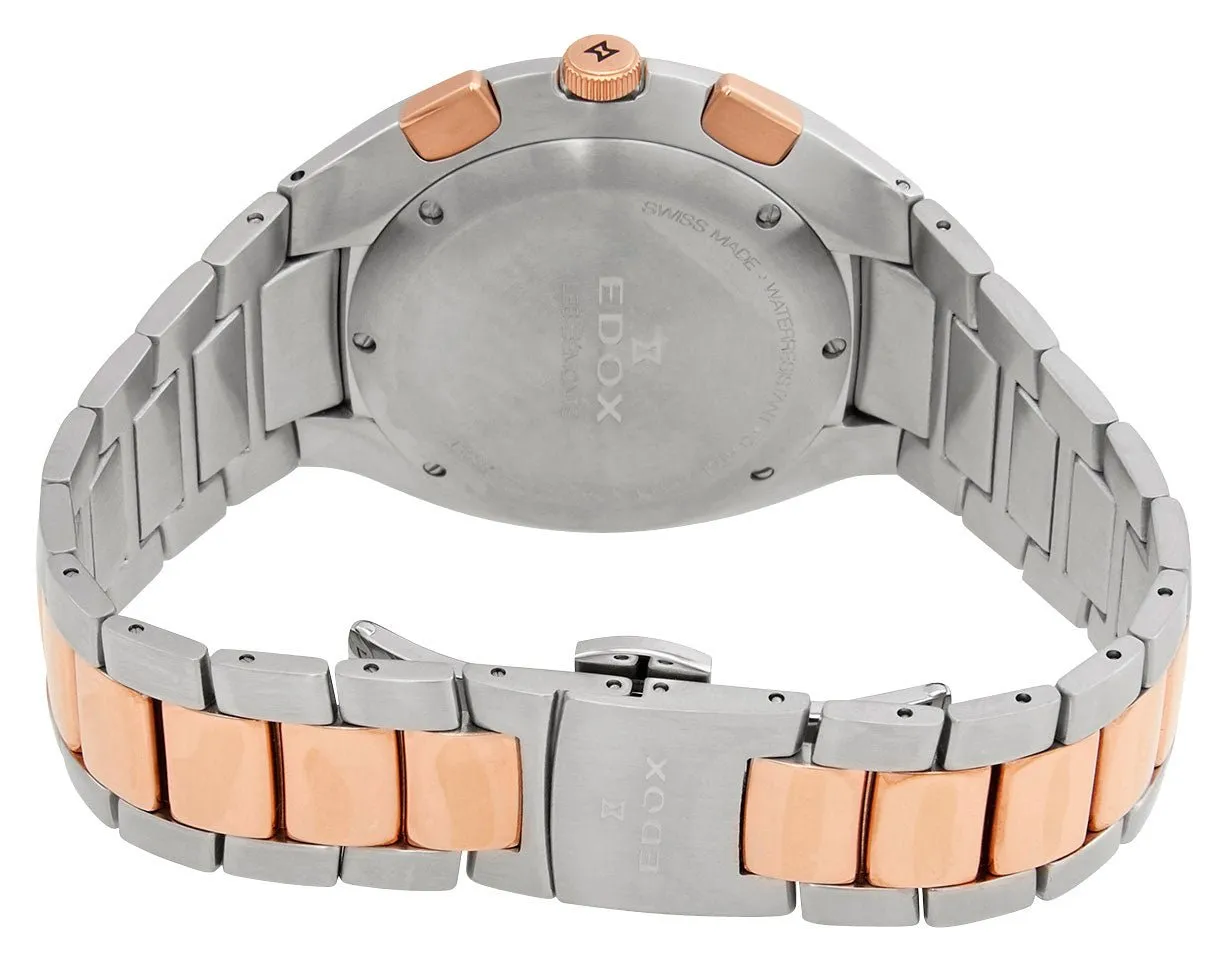 Edox Les Bemonts Chronograph Ultra Slim Two-Tone Stainless Steel Silver Dial Date Quartz Mens Watch 10239-357R-AIR