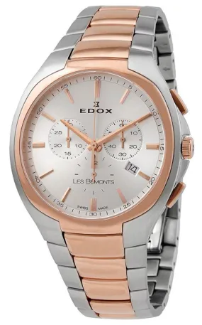 Edox Les Bemonts Chronograph Ultra Slim Two-Tone Stainless Steel Silver Dial Date Quartz Mens Watch 10239-357R-AIR