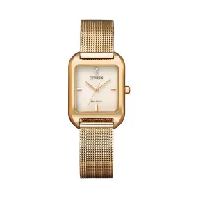 EM0493-85P - Ladies Square Dial Gold Plated Eco-Drive Dress Watch