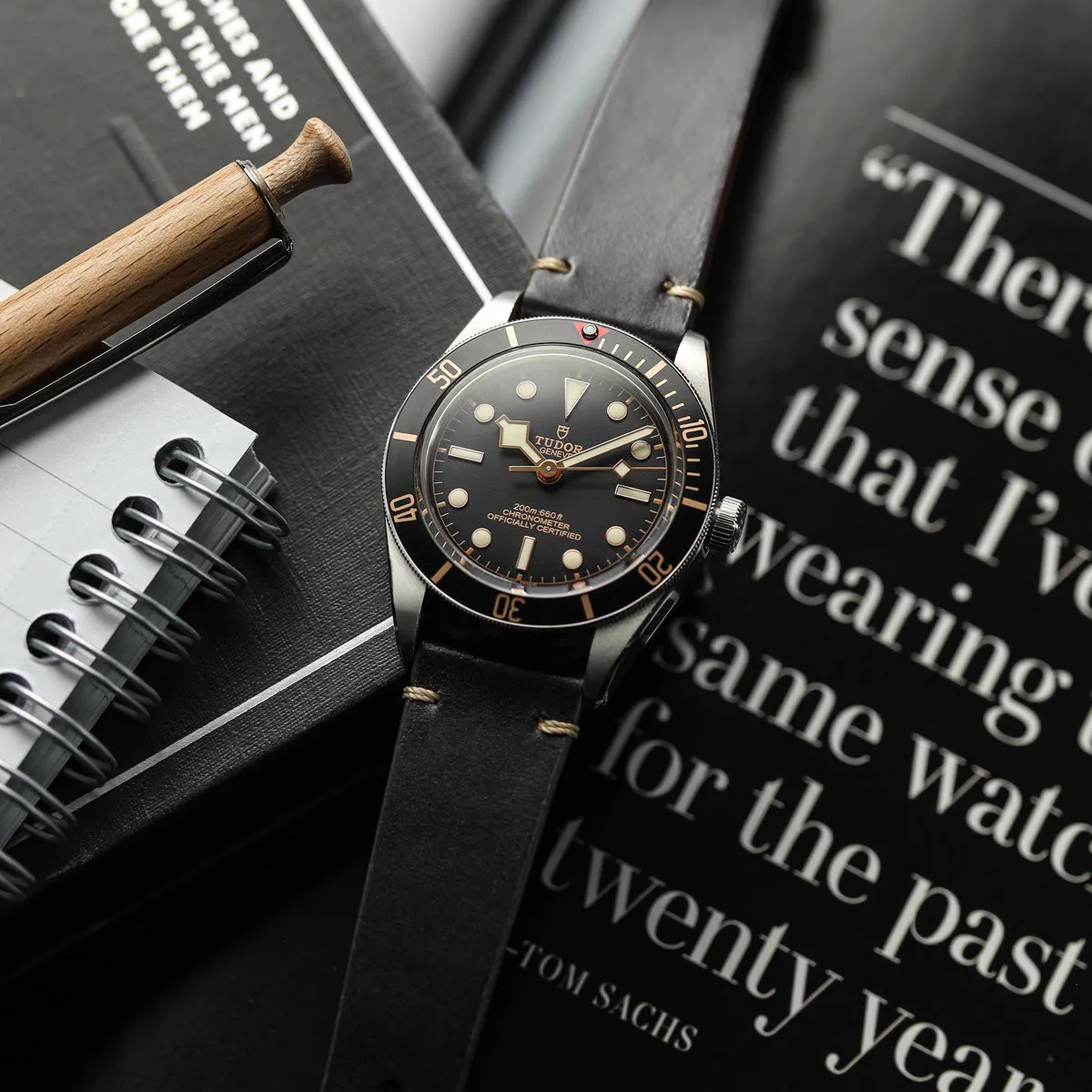 Genuine Horween Chromexcel® V-Stitch Leather Watch Strap - Black
