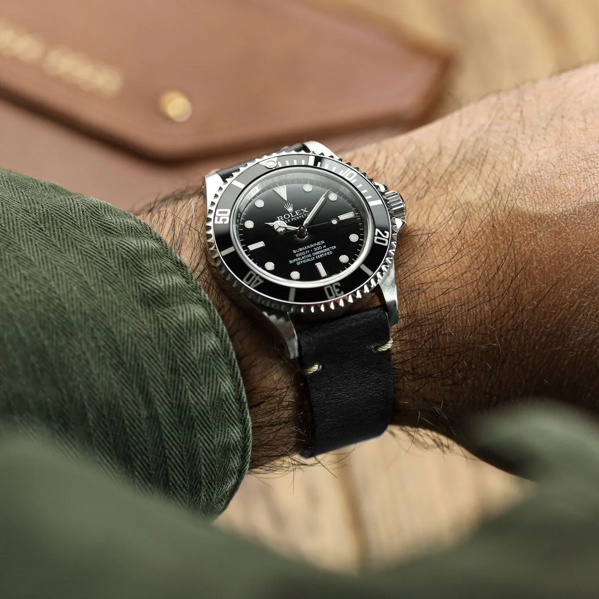 Genuine Horween Chromexcel® V-Stitch Leather Watch Strap - Black