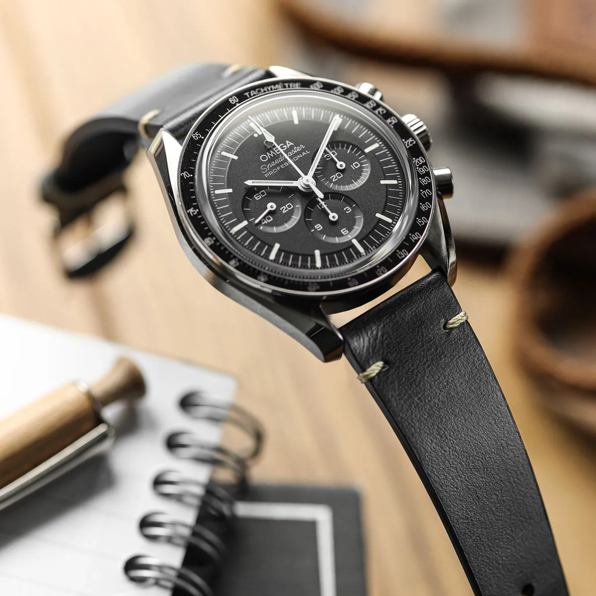 Genuine Horween Chromexcel® V-Stitch Leather Watch Strap - Black