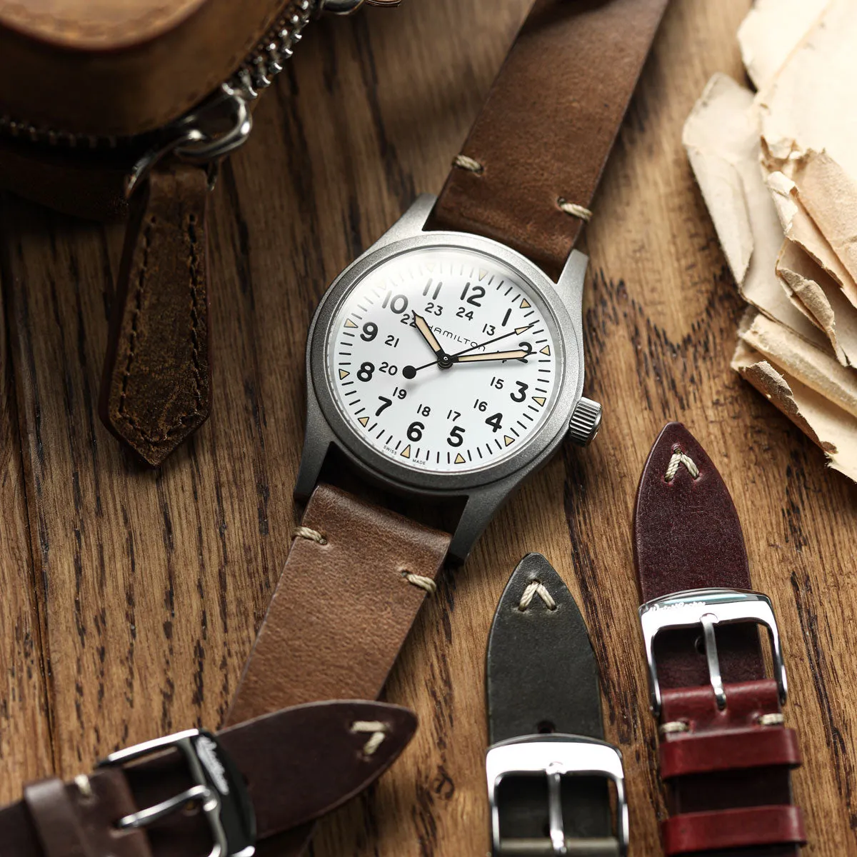 Genuine Horween Chromexcel® V-Stitch Leather Watch Strap - Black
