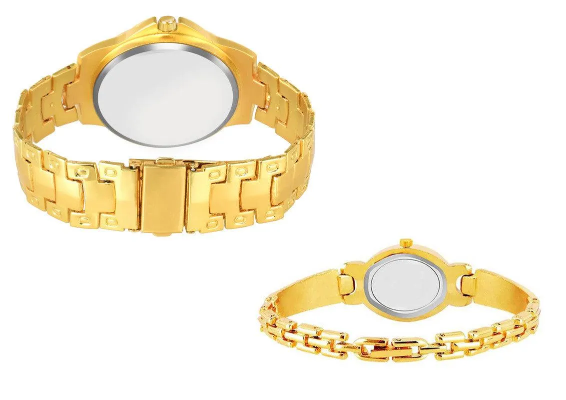 Gold dial Gold Strap Stainless Steel Analog Couple Watchs Designer Fashion Wrist Analog Watch - For Couple