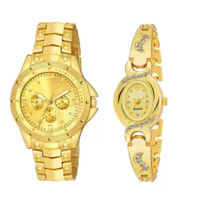 Gold dial Gold Strap Stainless Steel Analog Couple Watchs Designer Fashion Wrist Analog Watch - For Couple