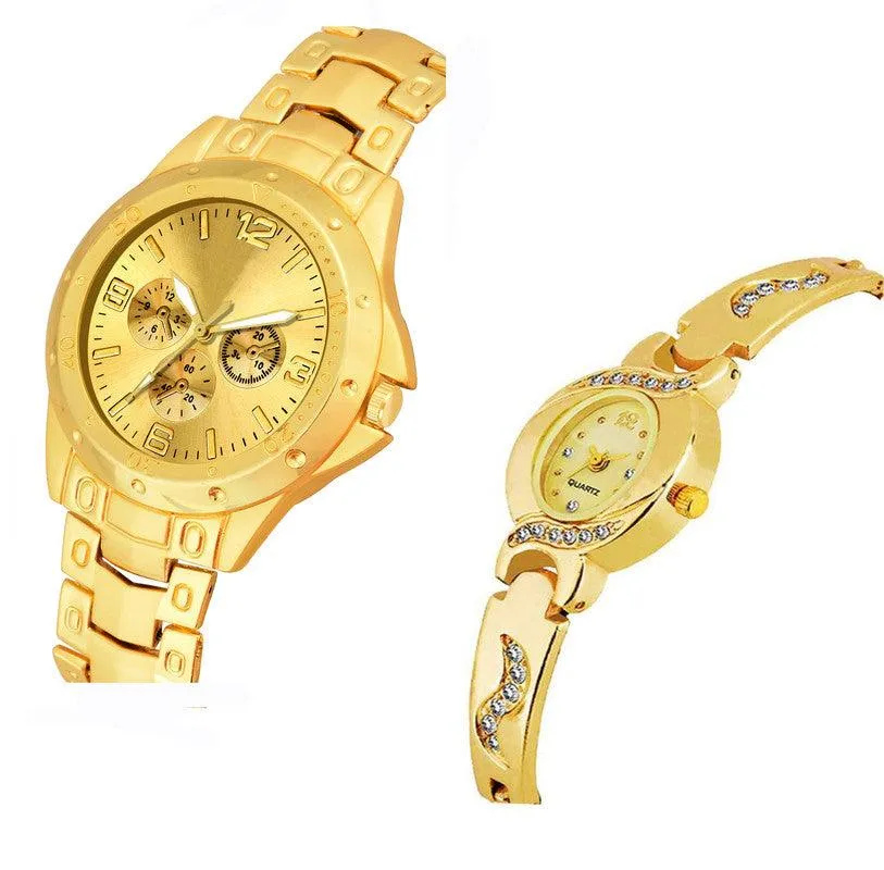 Gold dial Gold Strap Stainless Steel Analog Couple Watchs Designer Fashion Wrist Analog Watch - For Couple