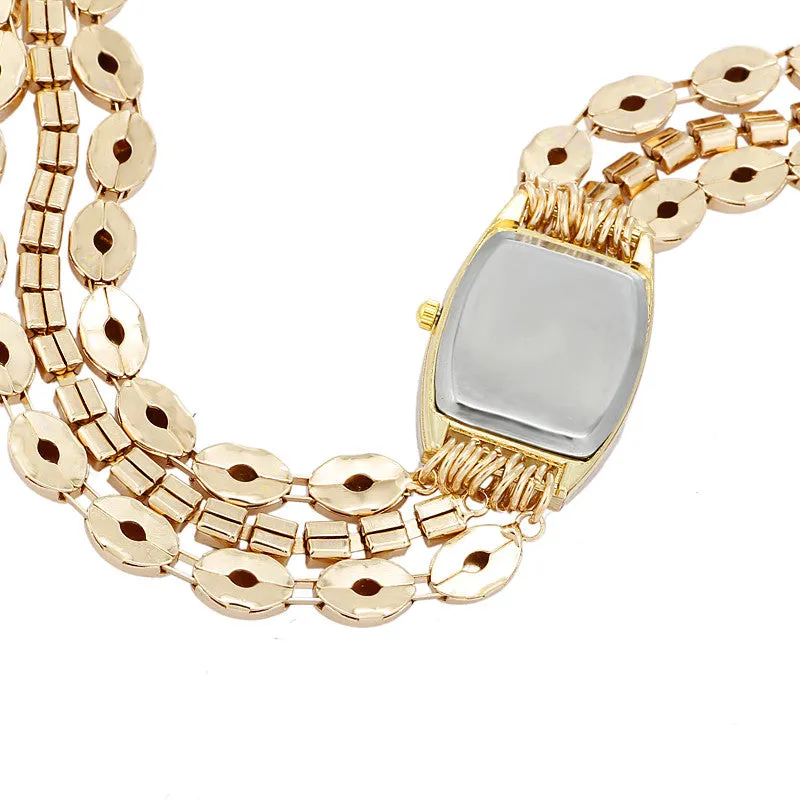 High Quality New Luxury Women Casual Watch Quartz gold Wristwatch Multilayer alloy strap Rhinestone Dress Watch clock hours