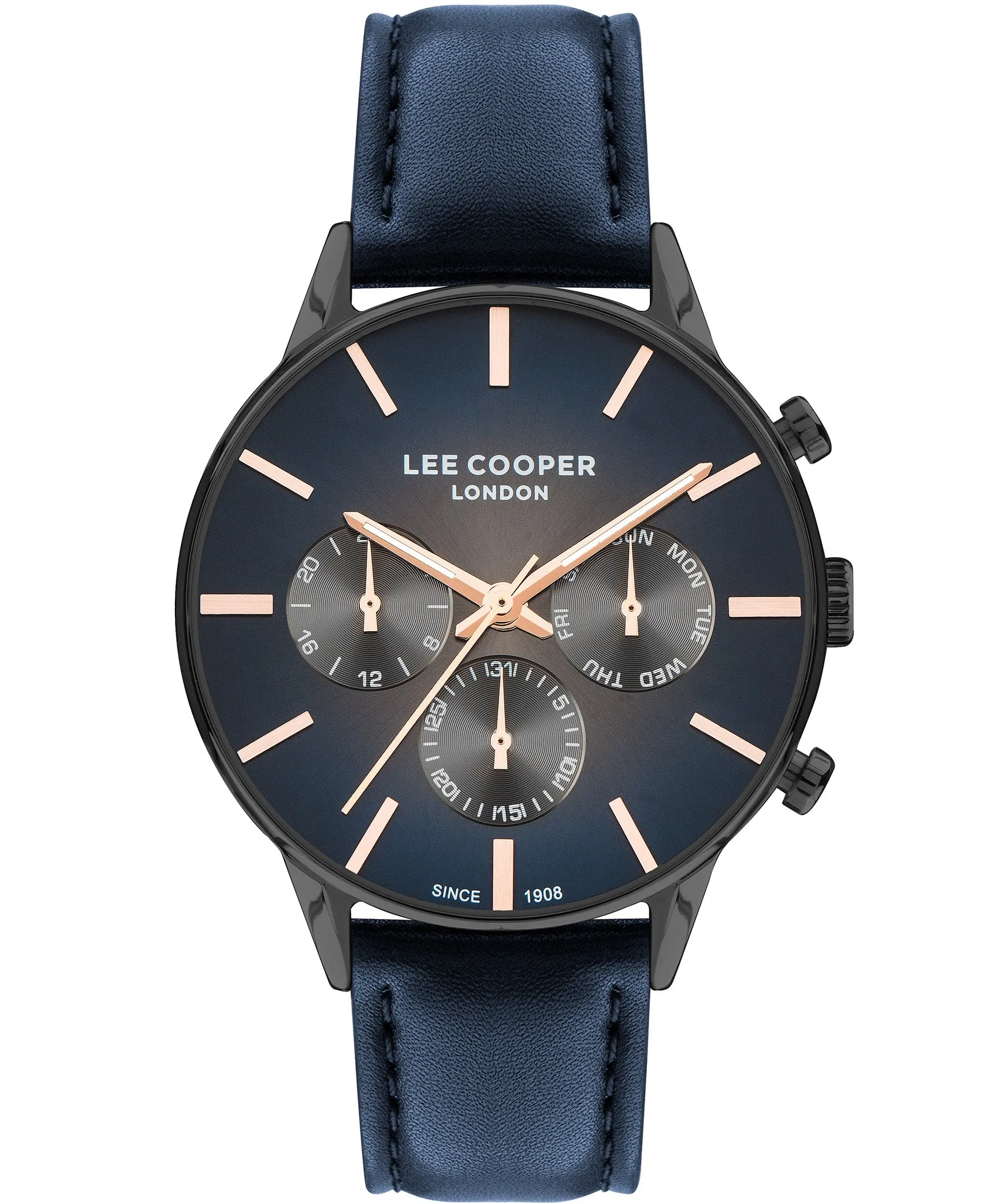 Lee Cooper  Men's Analog Dark Blue Dial Dark Blue Leather Strap Watch, LC07465.099