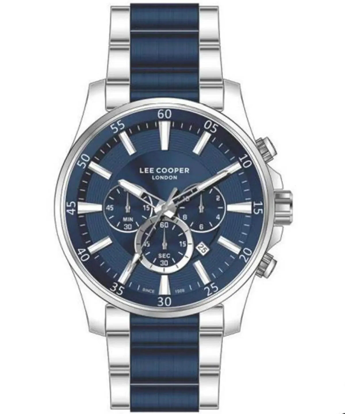 Lee Cooper  Men's Chronograph Watch Blue Dial Silver & Blue Metal Strap, LC07322.390