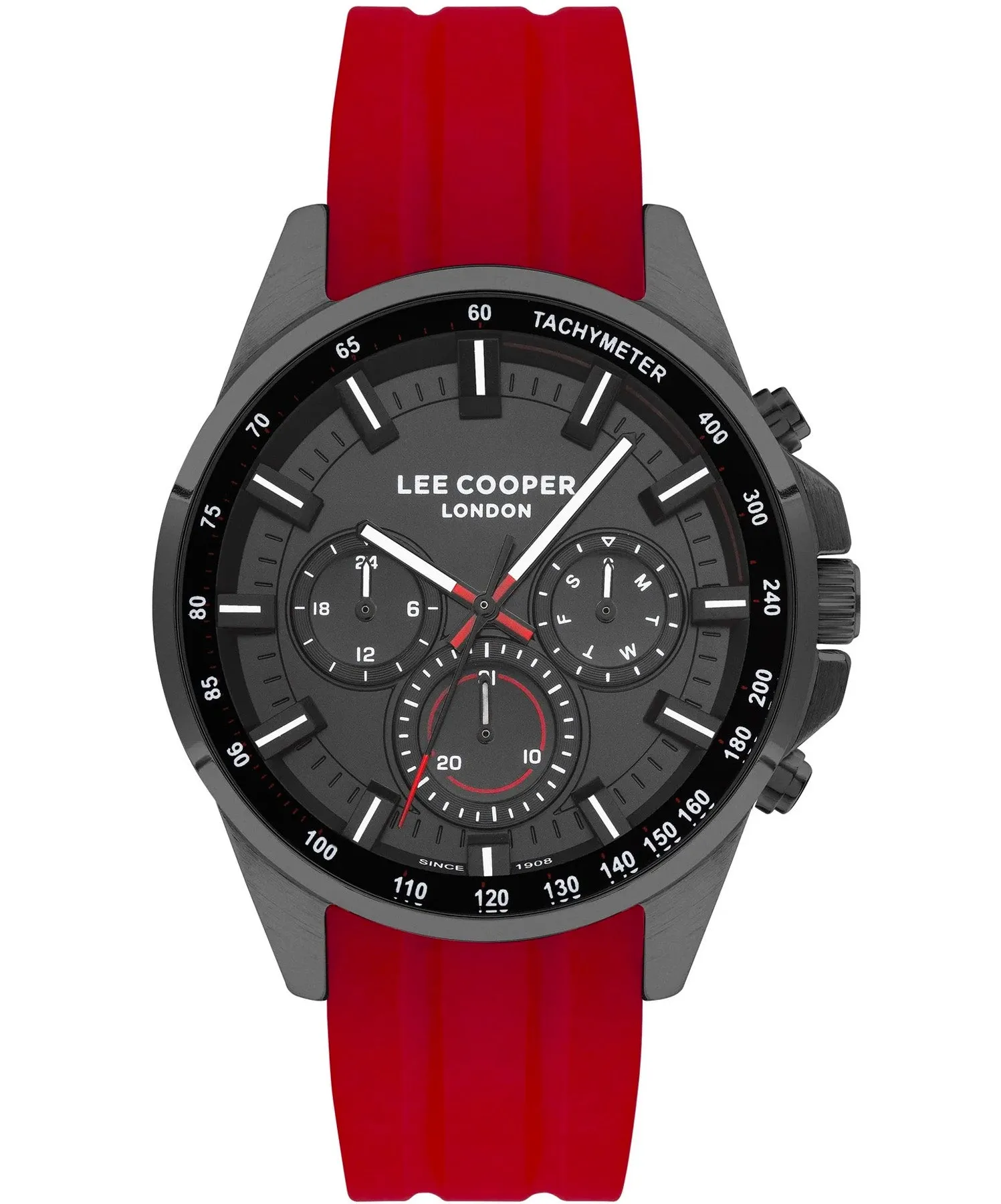 Lee Cooper  Men's Watch Black Dial Red Silicone Strap, LC07635.658
