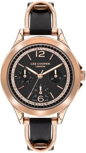 Lee Cooper  Women's Multi Function Black Dial Black Leather Strap Watch, LC07488.450