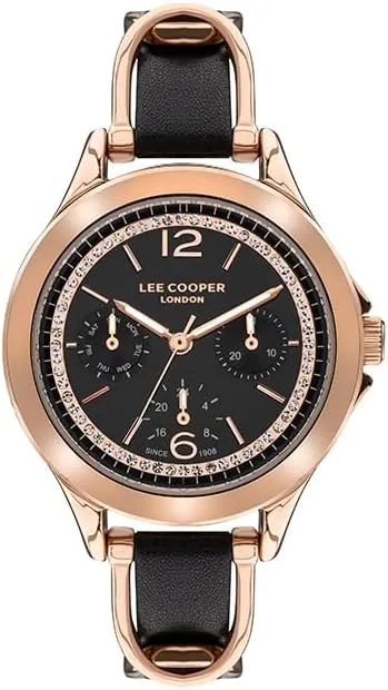 Lee Cooper  Women's Multi Function Black Dial Black Leather Strap Watch, LC07488.450