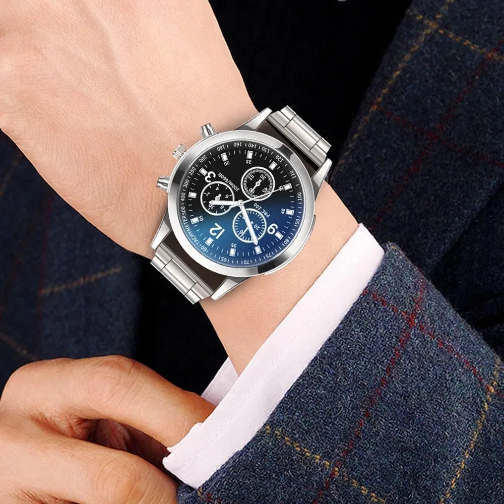 Luxury Men's Business Quartz Watches Stainless Steel Round Dial Casual Watch