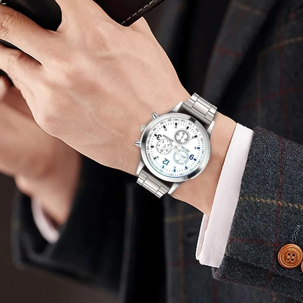 Luxury Men's Business Quartz Watches Stainless Steel Round Dial Casual Watch