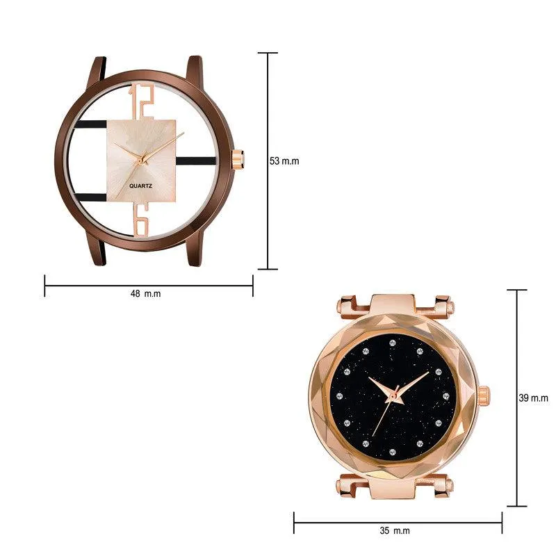 Luxury Mesh Magnet Buckle Starry sky Quartz Watches Couple Fashion Mysterious 6 To 12 Brown Open Leather & 12D  RG Watch New Fashion Analog Watch - For Couple