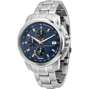 Maserati Successo Silver Chronograph Men's Watch Blue Dial R8873645004