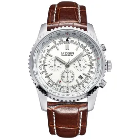 MEGIR CHRONOGRAPH 24 Hours Luxury Brand Watch Men Full Steel Watch Analog Display Quartz Men Business Watches Casual Watches