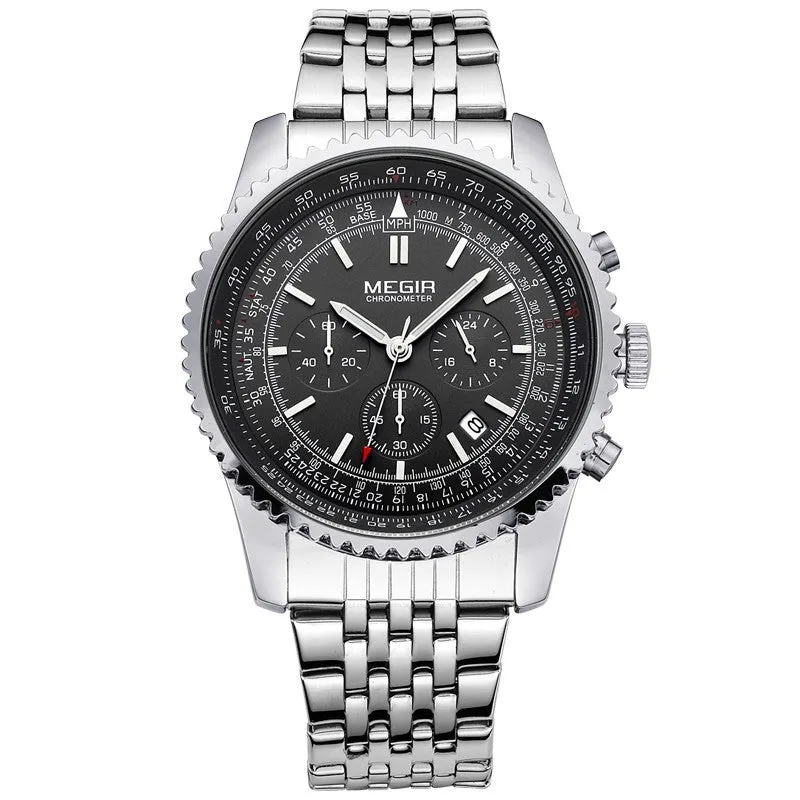 MEGIR CHRONOGRAPH 24 Hours Luxury Brand Watch Men Full Steel Watch Analog Display Quartz Men Business Watches Casual Watches