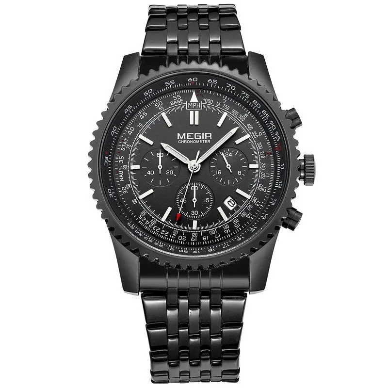 MEGIR CHRONOGRAPH 24 Hours Luxury Brand Watch Men Full Steel Watch Analog Display Quartz Men Business Watches Casual Watches